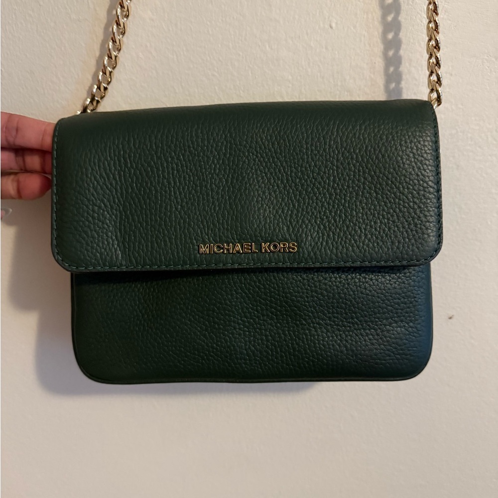 Michael Kors Green Pebbled Leather Crossbody Bag